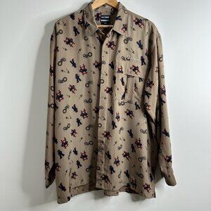 Vintage Phat Farm Shirt Mens XL Tan All Over Print Workwear Tools Streetwear 90s